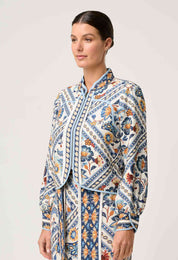 ONCE WAS Aurora Reversible Placement Print Linen Fringe Jacket