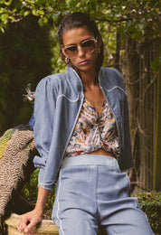 ONCE WAS Aurora Reversible Placement Print Linen Fringe Jacket