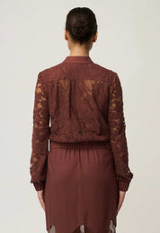 Solene Cotton Blend Lace Bomber in Rosewood