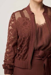Solene Cotton Blend Lace Bomber in Rosewood