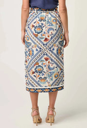 ONCE WAS Zenobia Linen Viscose Printed Fringe Midi Skirt