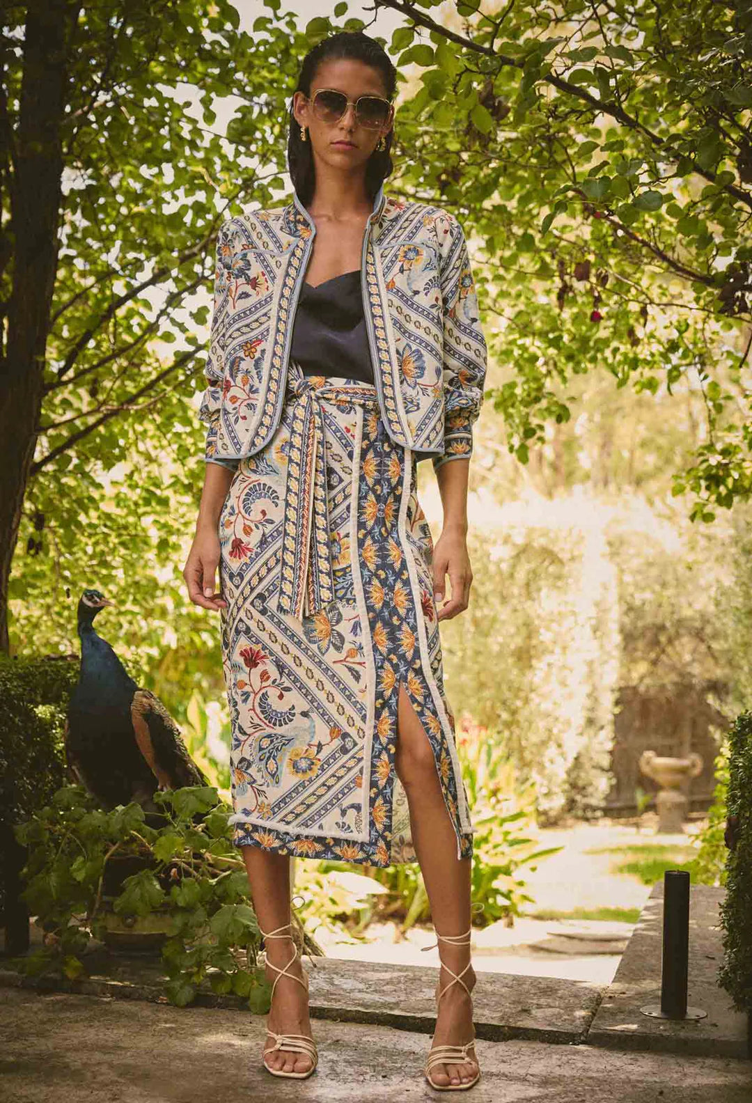 ONCE WAS Zenobia Linen Viscose Printed Fringe Midi Skirt