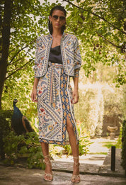 ONCE WAS Zenobia Linen Viscose Printed Fringe Midi Skirt