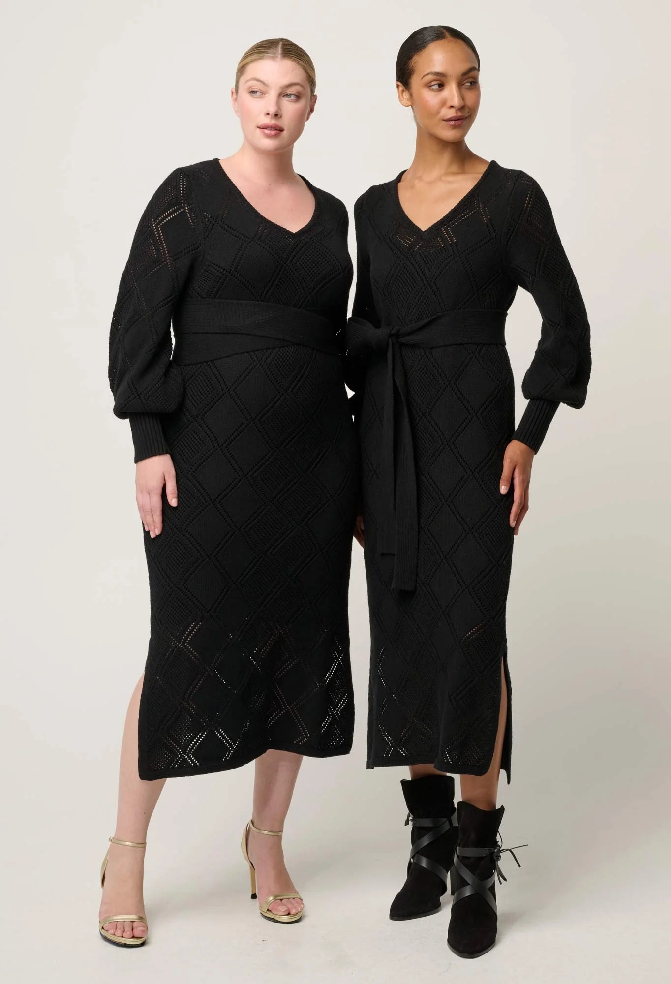Once Was Cassi Viscose Cotton Blend V Neck Knit Dress in Black