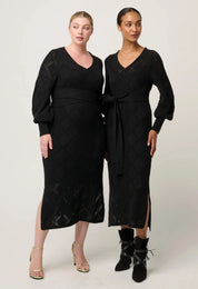 Once Was Cassi Viscose Cotton Blend V Neck Knit Dress in Black