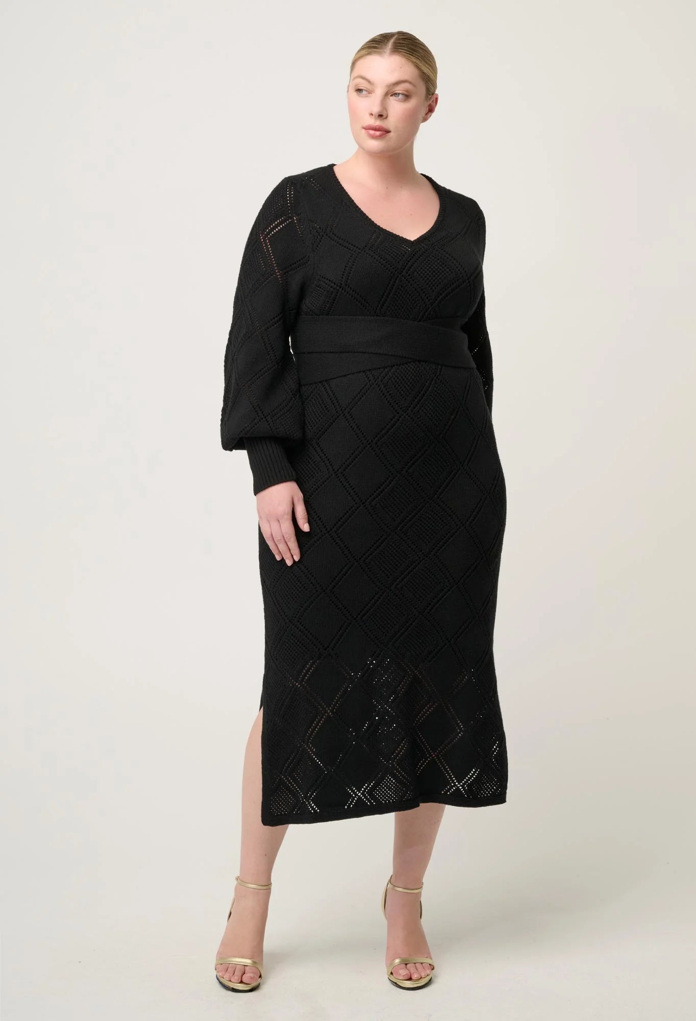 Once Was Cassi Viscose Cotton Blend V Neck Knit Dress in Black