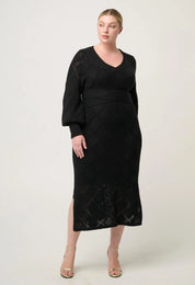 Once Was Cassi Viscose Cotton Blend V Neck Knit Dress in Black