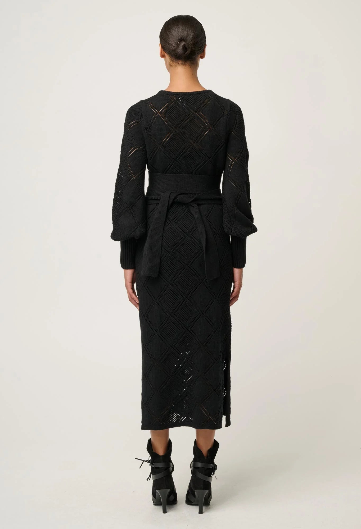 Once Was Cassi Viscose Cotton Blend V Neck Knit Dress in Black
