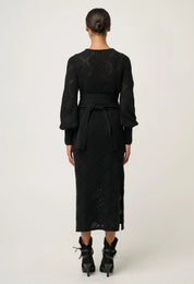 Once Was Cassi Viscose Cotton Blend V Neck Knit Dress in Black