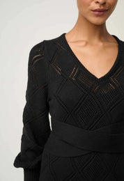 Once Was Cassi Viscose Cotton Blend V Neck Knit Dress in Black