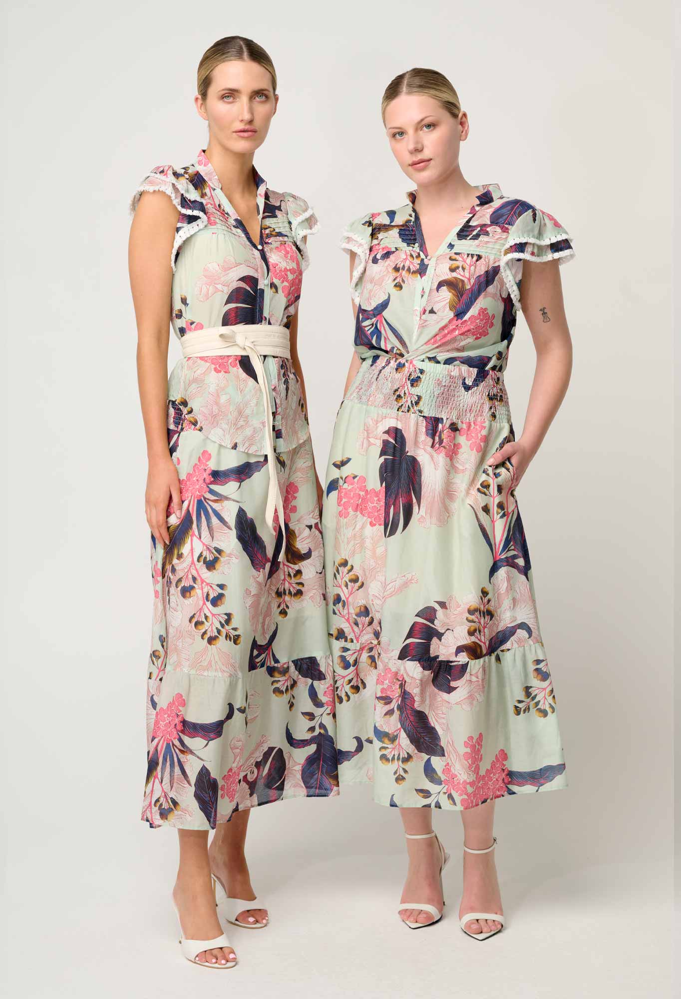 Once Was Luma Cotton Silk Flutter Sleeve Top In Oasis Flora