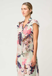 Once Was Luma Cotton Silk Flutter Sleeve Top In Oasis Flora