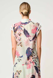 Once Was Luma Cotton Silk Flutter Sleeve Top In Oasis Flora