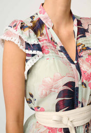 Once Was Luma Cotton Silk Flutter Sleeve Top In Oasis Flora