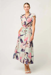 Once Was Cordelia Shirred silk cotton skirt in oasis flora