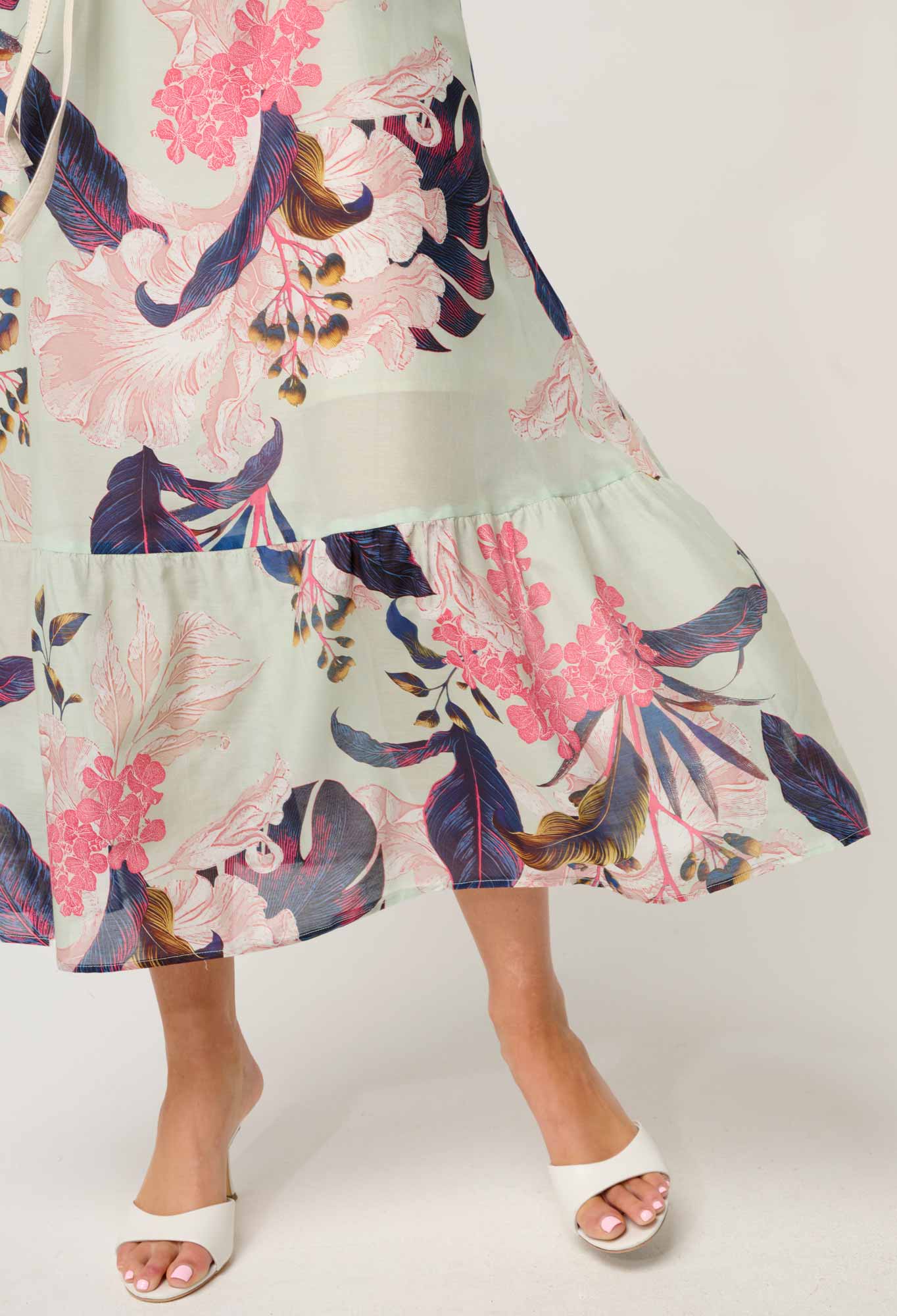 Once Was Cordelia Shirred silk cotton skirt in oasis flora