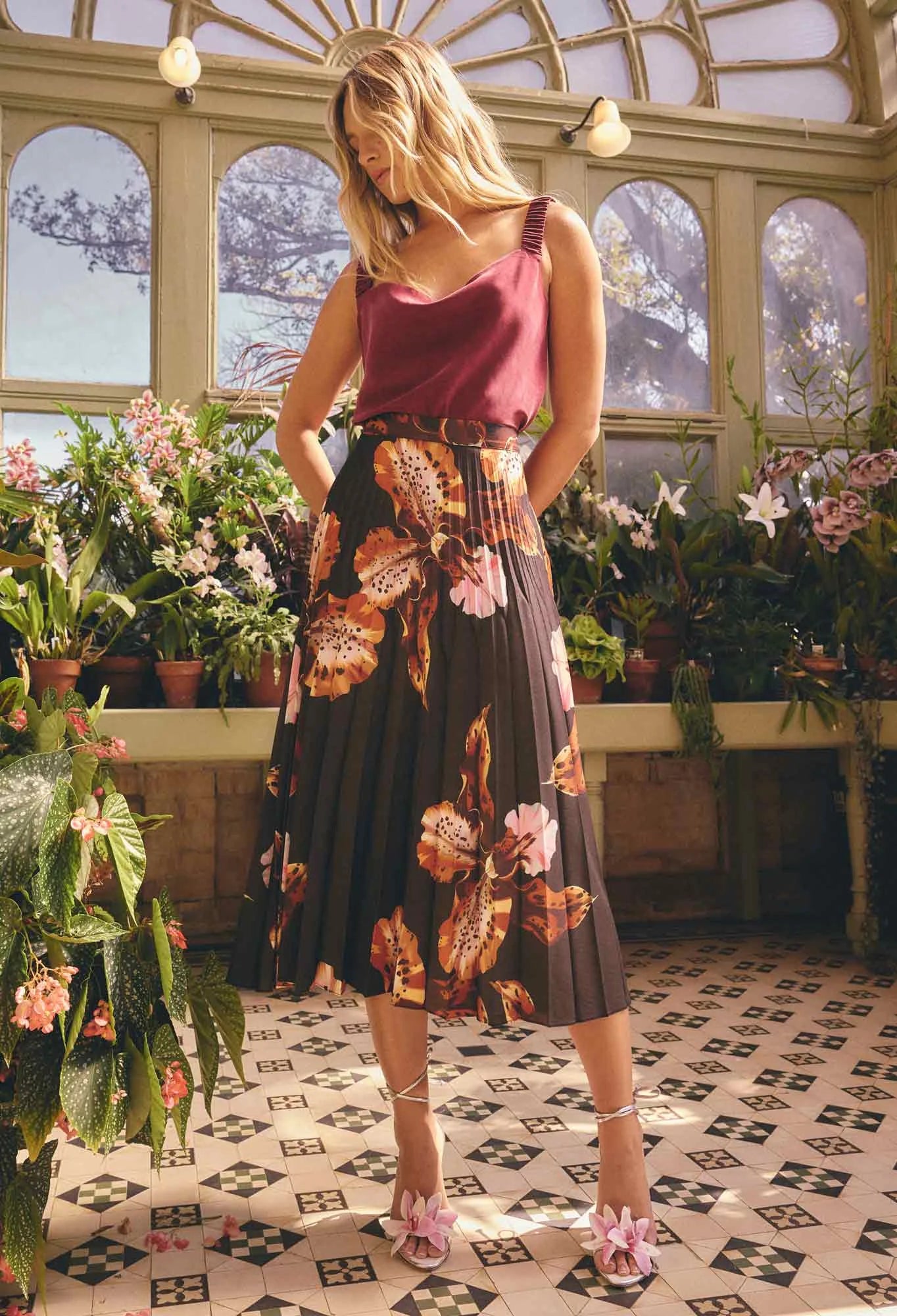 Iris Pleated Skirt in Sunset Orchid