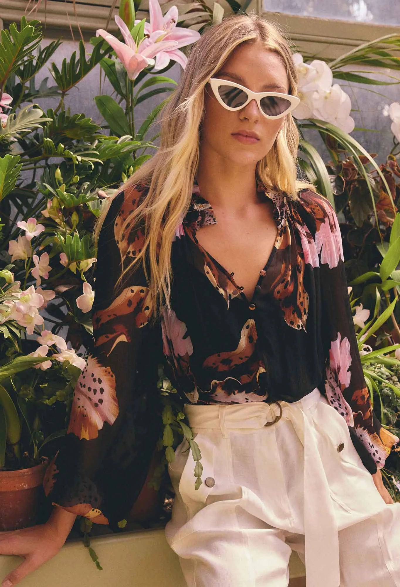 Maris Sheer Viscose Chiffon Blouse in Sunset Orchid