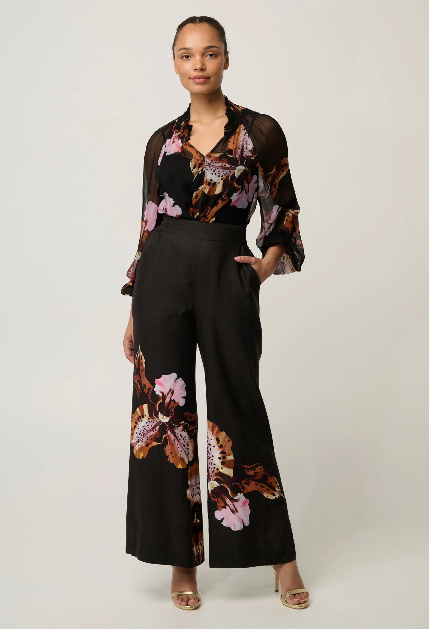 Maris Sheer Viscose Chiffon Blouse in Sunset Orchid