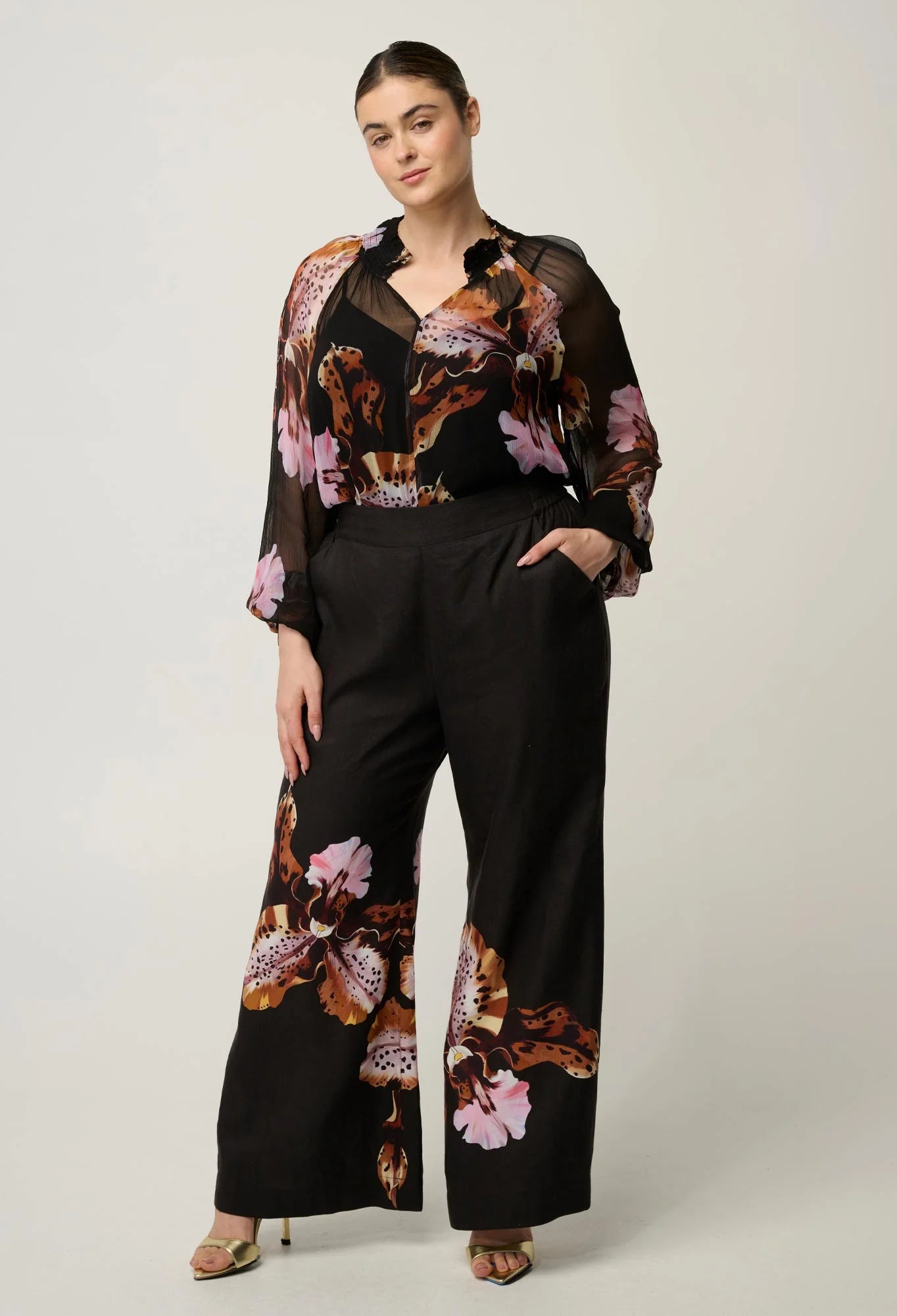 Maris Sheer Viscose Chiffon Blouse in Sunset Orchid