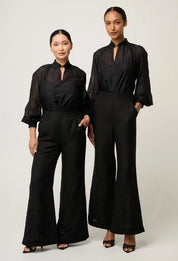 Once Was Rhea Linen Viscose placement embroidered pant