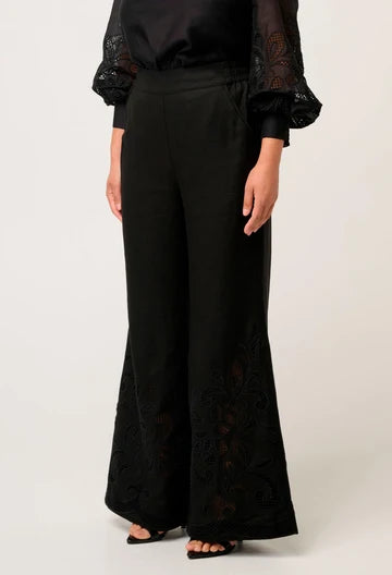 Once Was Rhea Linen Viscose placement embroidered pant