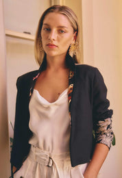 Delray Reversible Linen Viscose Jacket in Sunset Orchid/Noir Orchid