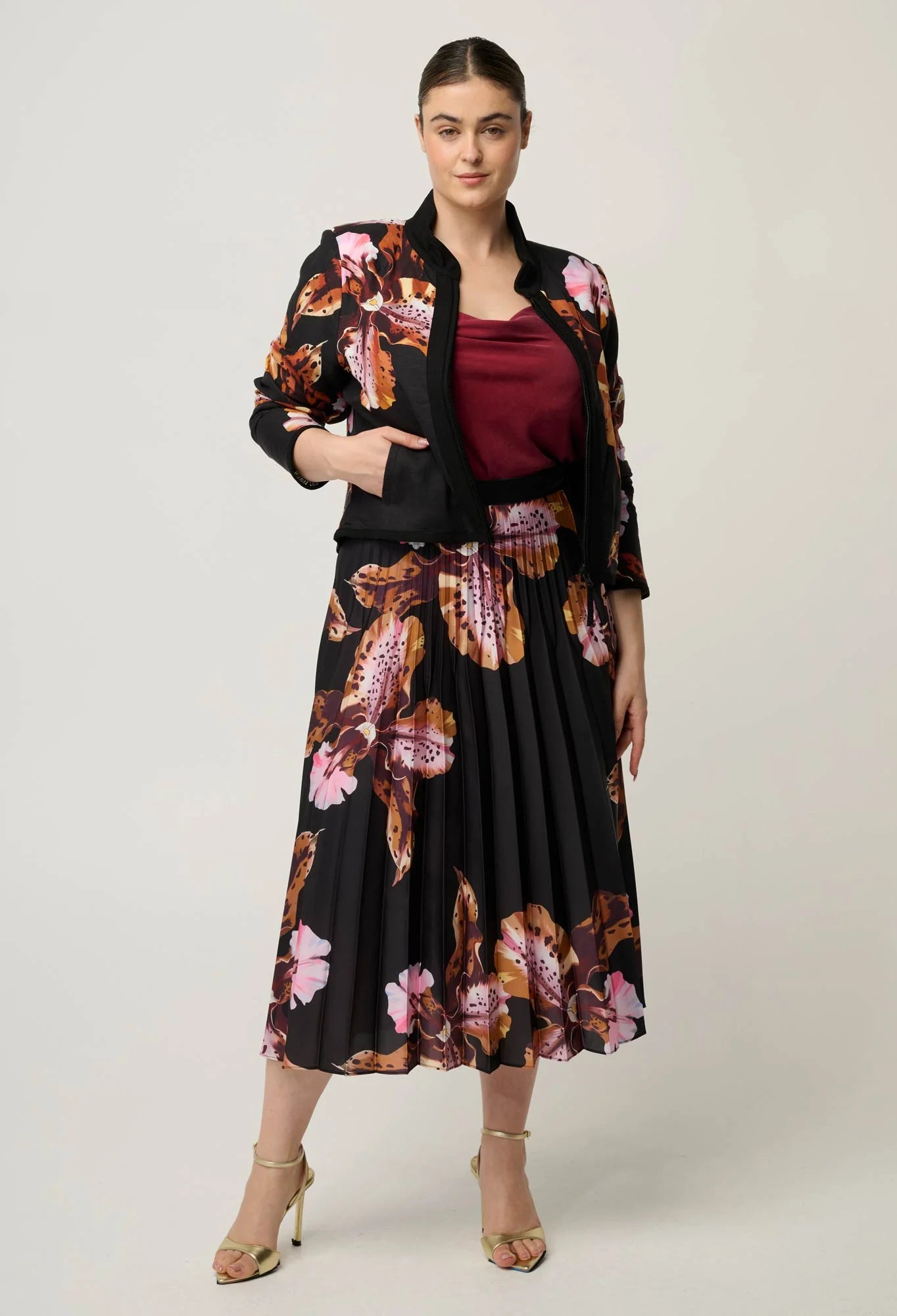 Delray Reversible Linen Viscose Jacket in Sunset Orchid/Noir Orchid
