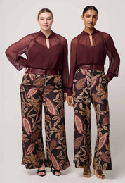 Once Was Simona Sheer Viscose Gold Detail Blouse in Bordeaux