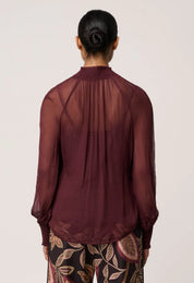 Once Was Simona Sheer Viscose Gold Detail Blouse in Bordeaux