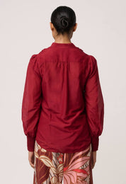 Once Was Gillian Cotton Silk Smocked Shirt in Ruby