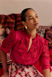 Once Was Oleander Cotton Silk Blouse in Ruby