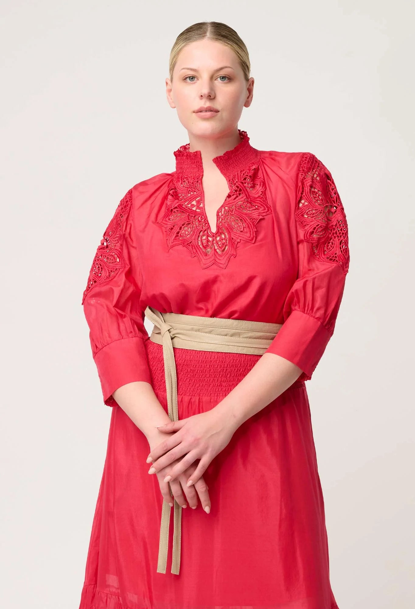 Once Was Oleander Cotton Silk Blouse in Ruby
