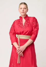 Once Was Oleander Cotton Silk Blouse in Ruby