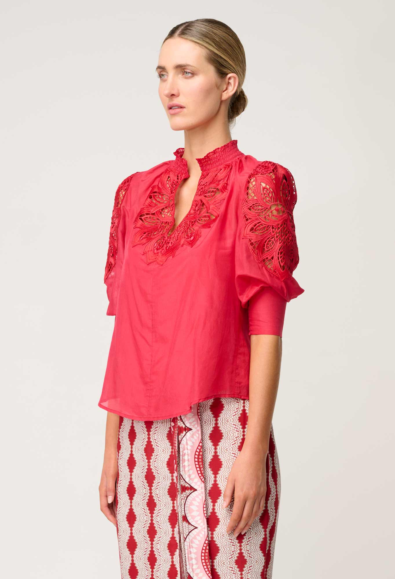 Once Was Oleander Cotton Silk Blouse in Ruby