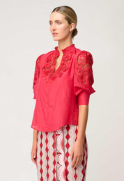 Once Was Oleander Cotton Silk Blouse in Ruby
