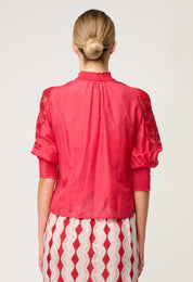 Once Was Oleander Cotton Silk Blouse in Ruby