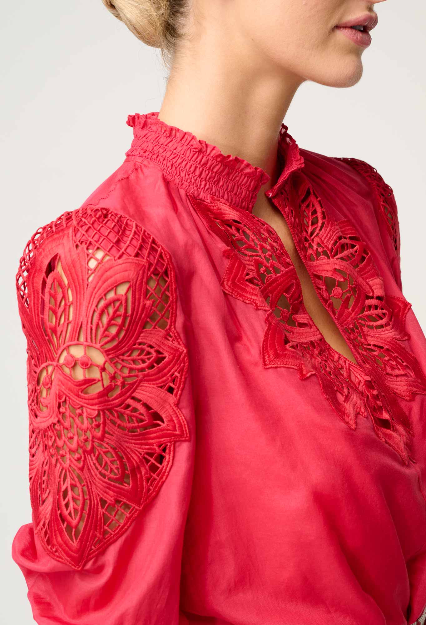 Once Was Oleander Cotton Silk Blouse in Ruby