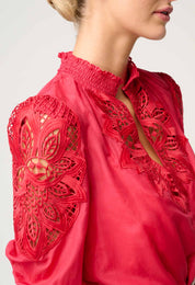 Once Was Oleander Cotton Silk Blouse in Ruby