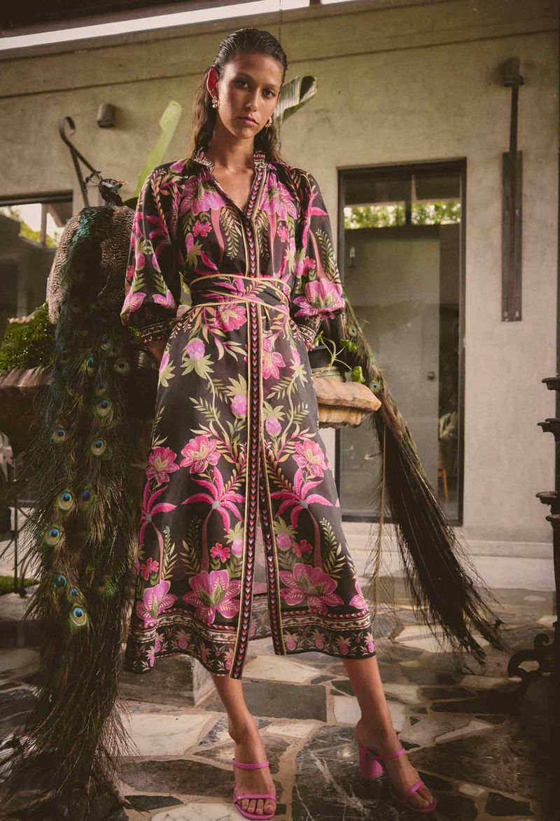 Once Was Carmen Silk cotton placement print maxi dress