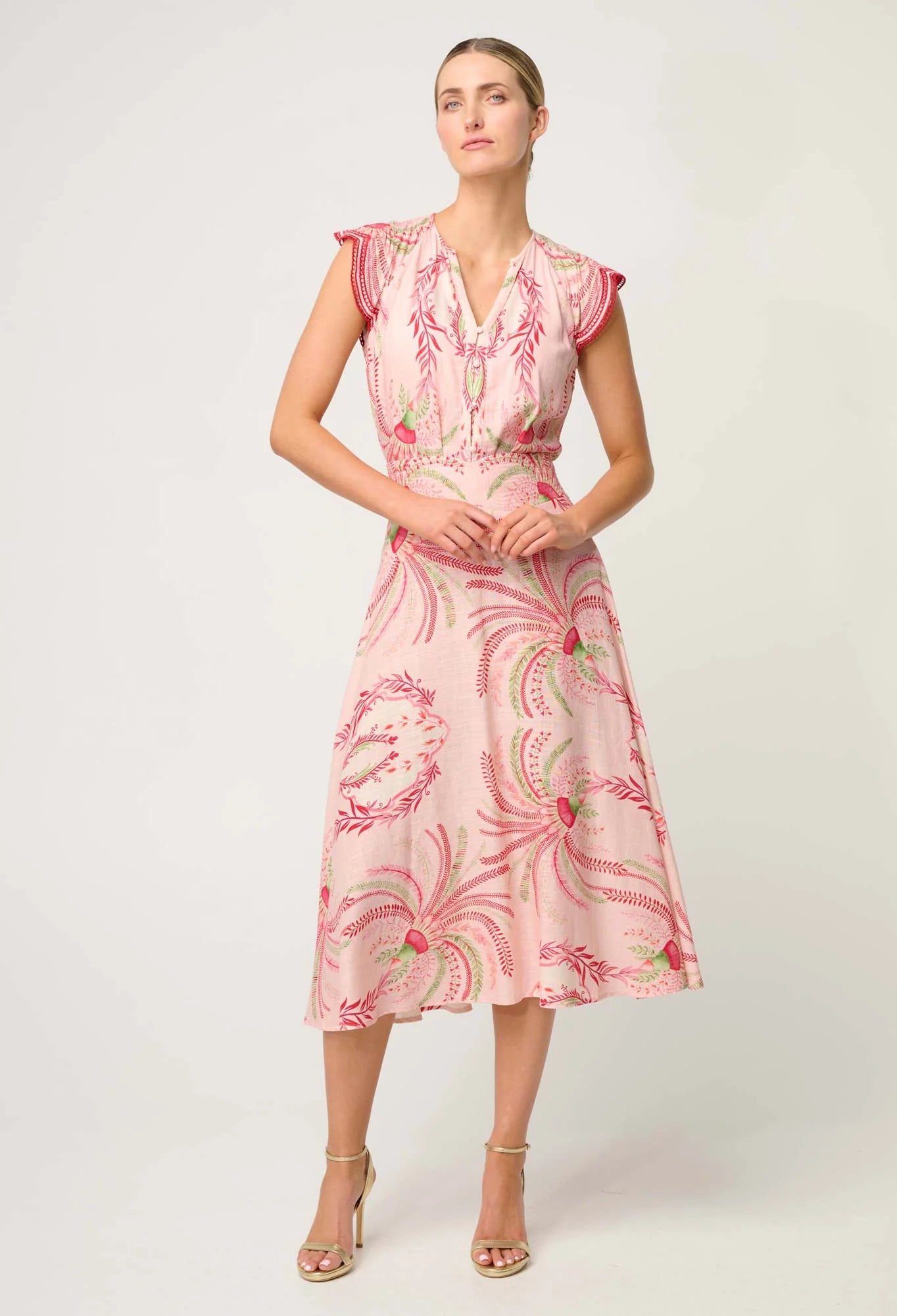 Once Was Aseel Linen Viscose Embroidered Top in Palmarosa