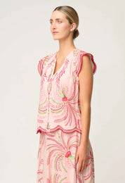 Once Was Aseel Linen Viscose Embroidered Top in Palmarosa