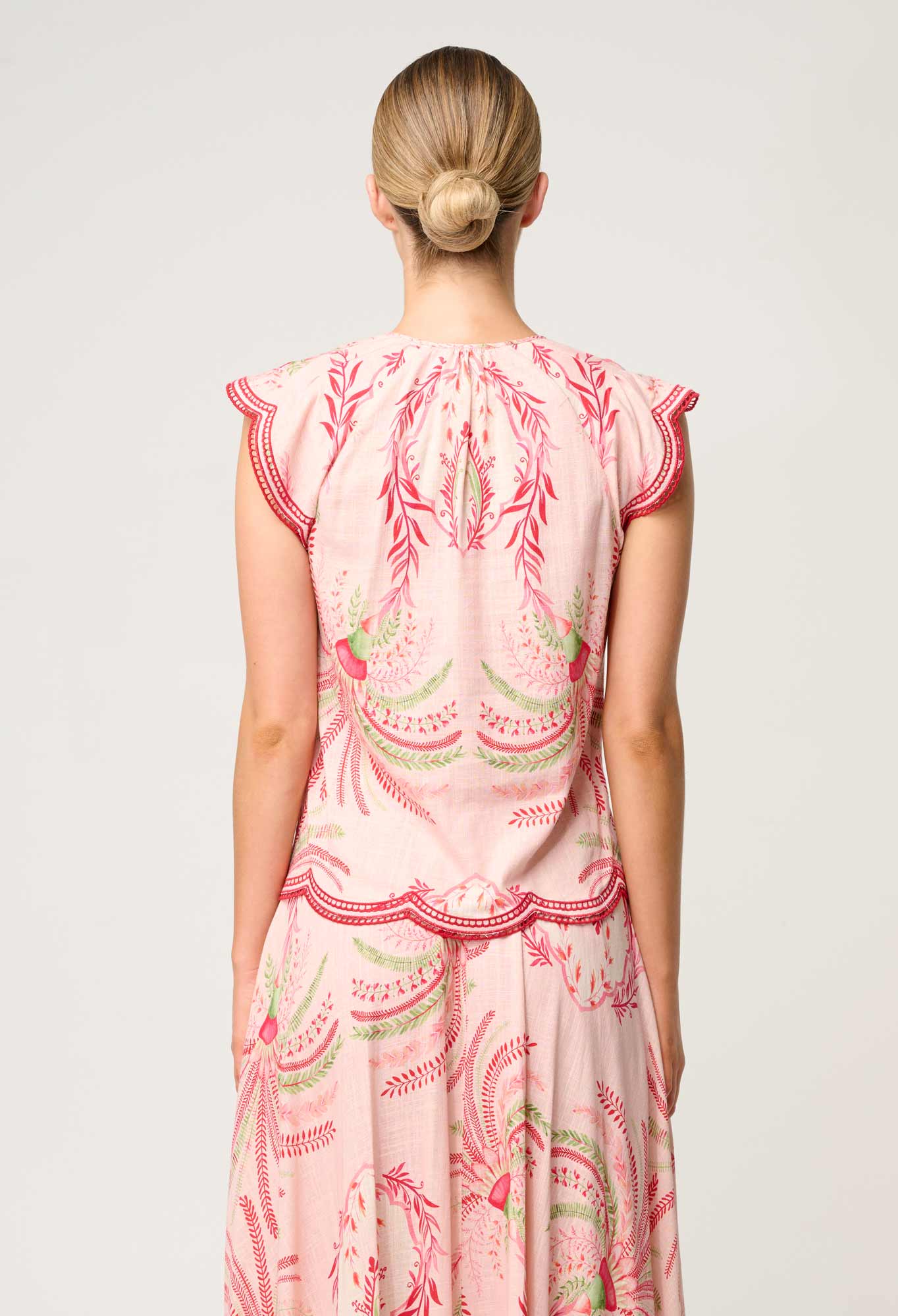 Once Was Aseel Linen Viscose Embroidered Top in Palmarosa