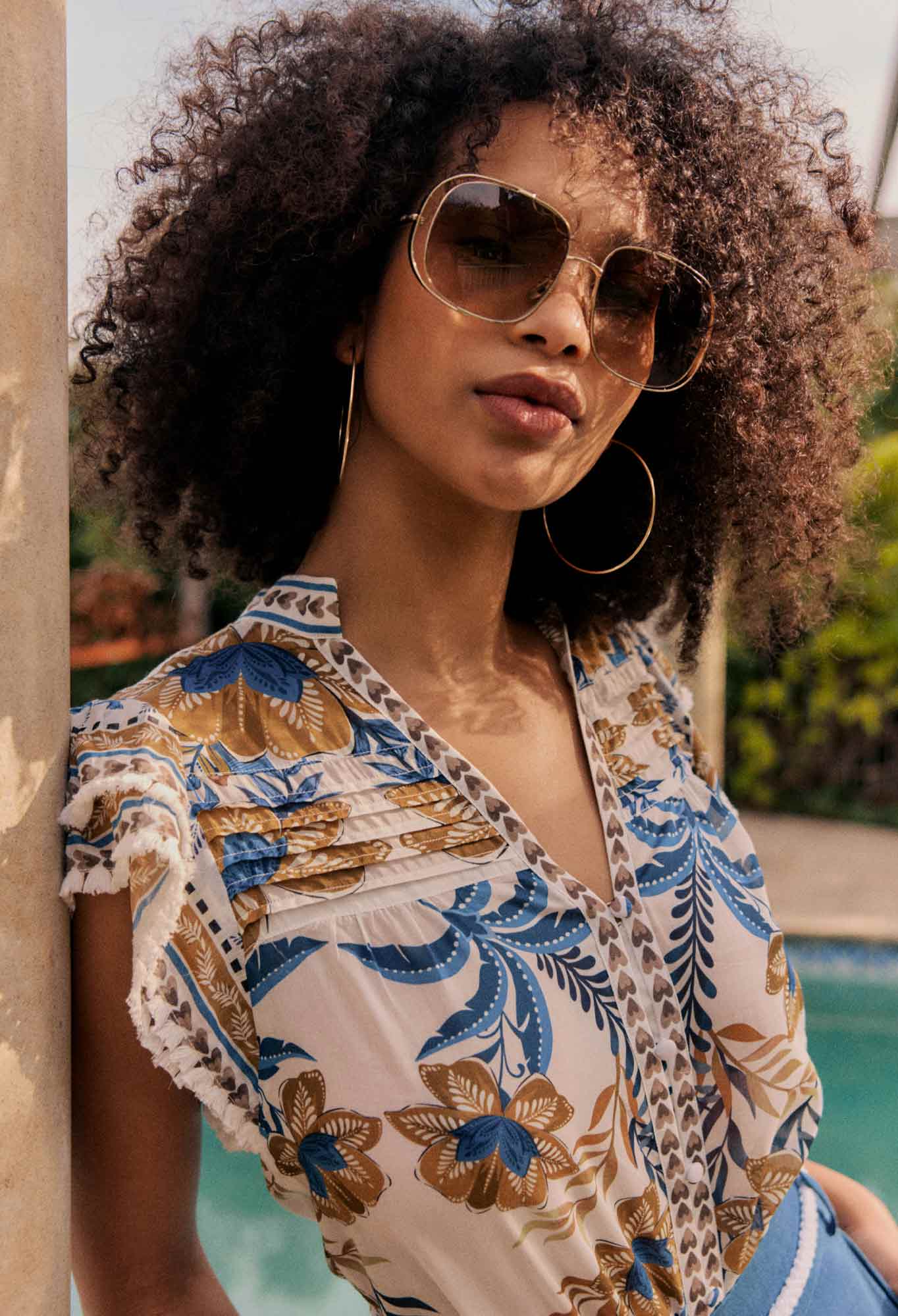 ONCE WAS Luma Cotton Silk Flutter Sleeve Top in Golden Medina