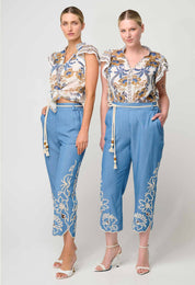 ONCE WAS Luma Cotton Silk Flutter Sleeve Top in Golden Medina