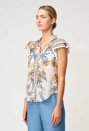 ONCE WAS Luma Cotton Silk Flutter Sleeve Top in Golden Medina