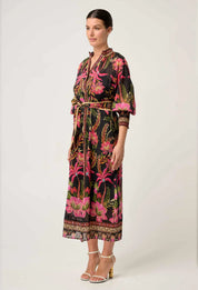 Once Was Carmen Silk cotton placement print maxi dress