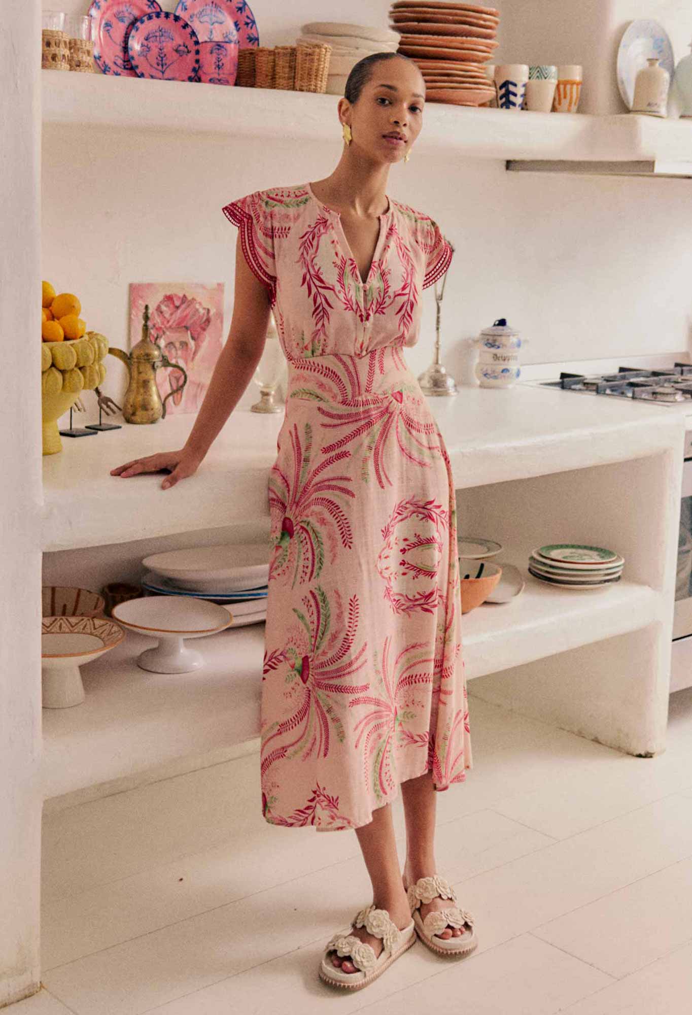 Once Was Estrella Linen Viscose Yoke Skirt in Palmarosa