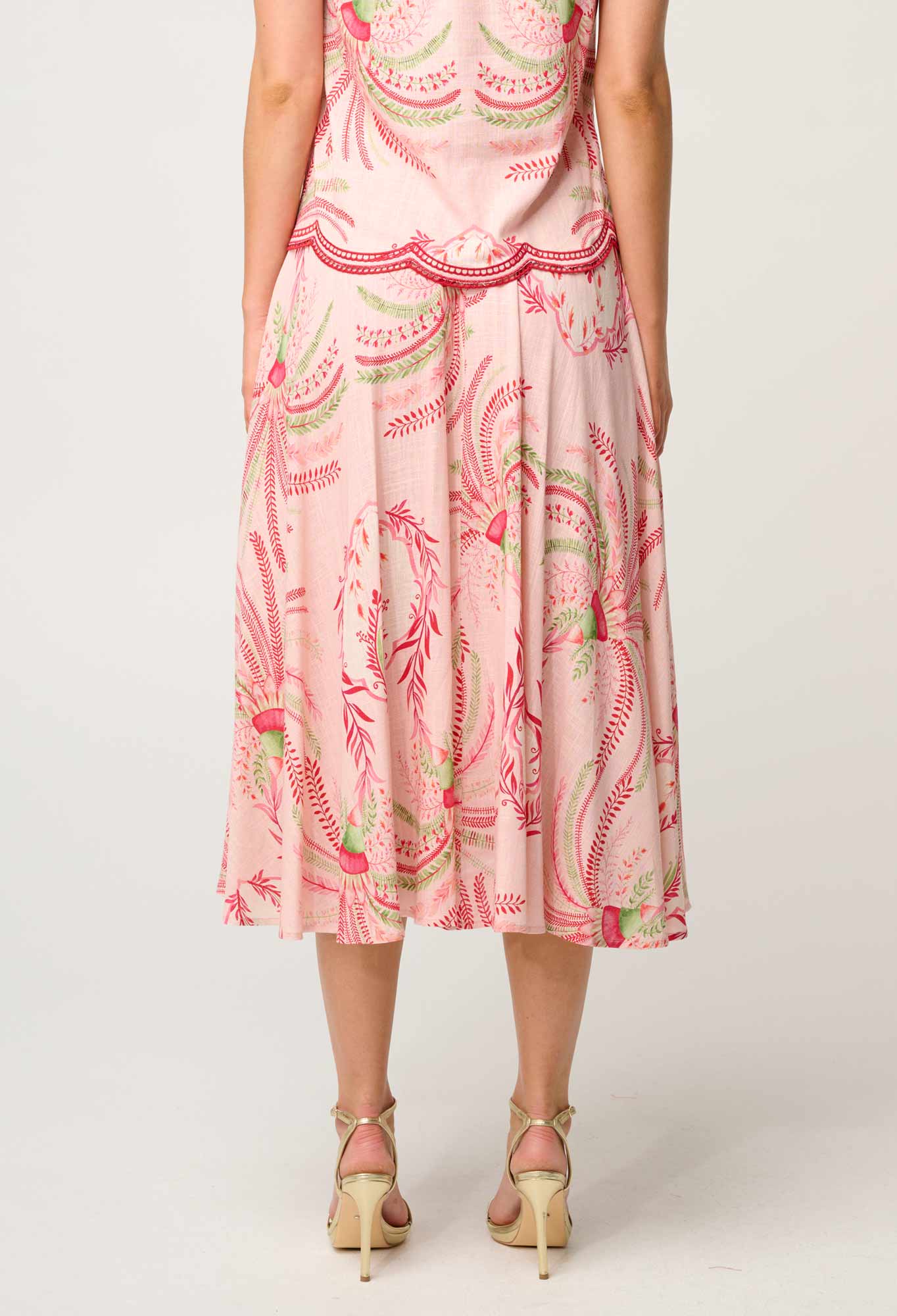 Once Was Estrella Linen Viscose Yoke Skirt in Palmarosa