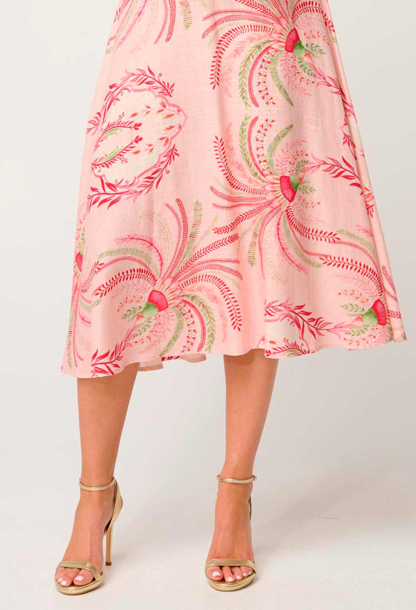 Once Was Estrella Linen Viscose Yoke Skirt in Palmarosa